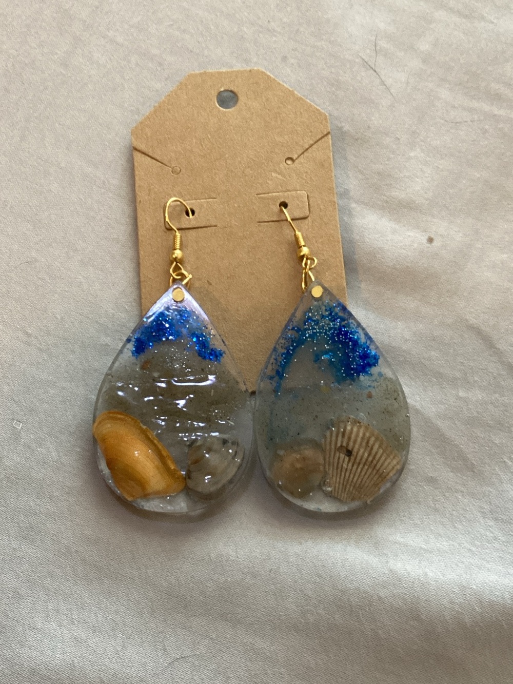 Resin Teardrop Shell Earrings in Blue and Gold